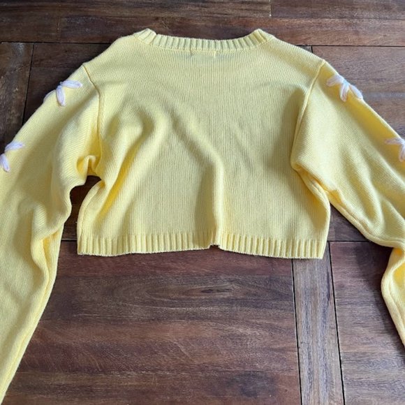 Altar'd State Daisy Yellow Crop Sweater - Small - Picture 3 of 5